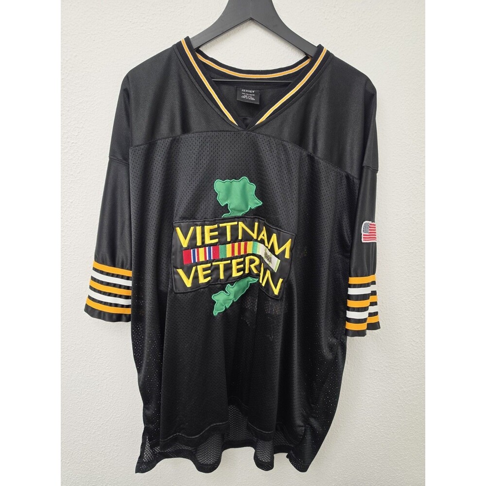 Jersey Vietnam Veteran Patriotic Black Polyester T-Shirt XXXL Embroidered Patch